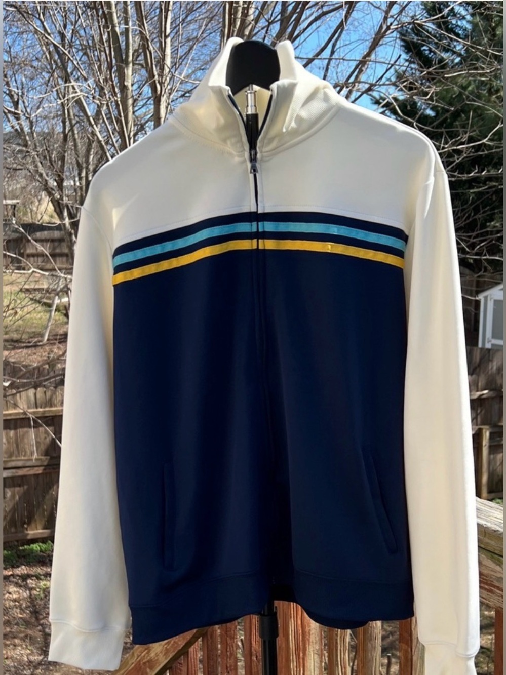 Vintage New York & Company Navy and White Zip-Up track jacket